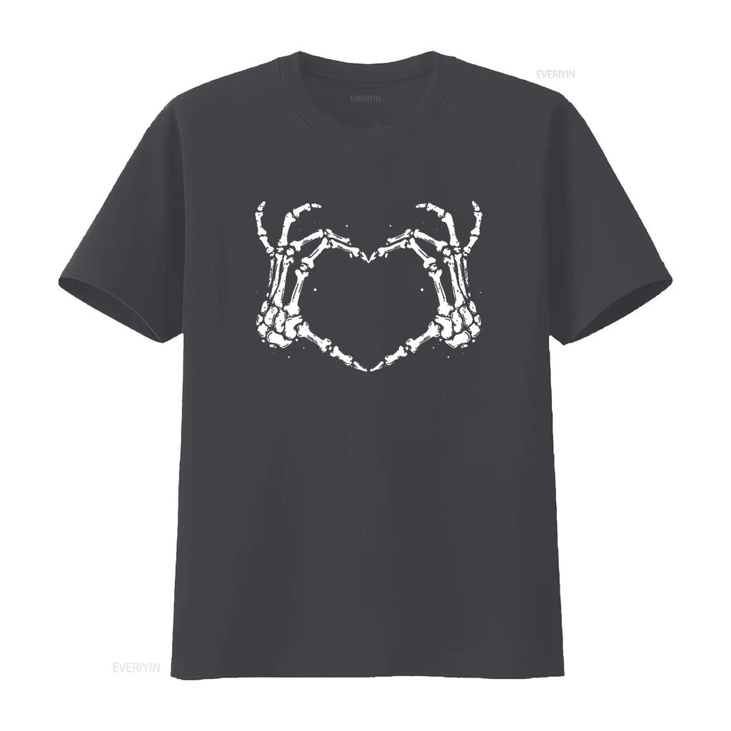 Womens T Shirt Skeleton Hands Love Heart Sign Bones Costume Funny Halloween Casual  Tops Black X Large vintage Washed Stretched
