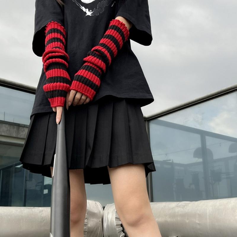 Long Fingerless Gloves for Women Winter Warm Stretchy Leg Arm Warmer Knit Mittens with Thumbhole for Writing Texting