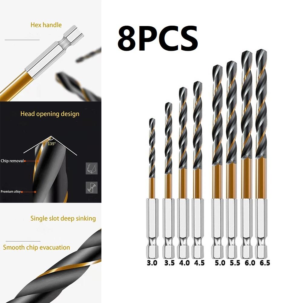 8PCS HSS Drill Bit Set 1/4 Hex Shank Drill Bit Set 3-6.5mm Electric Drill Ceramic Tile Concrete Brick Wood Drilling Tools