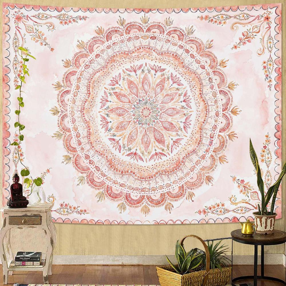 

VIKAMA Bohemian Floral Mandala Tapestry Aesthetic Watercolour Hippie Bedroom Living Room Dormitory Hanging Cloth Home Decor 74x94cm(29x37in)