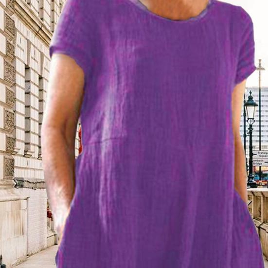 Abito Maxi Estivo con Tasche Laterali Girocollo Maniche Corte Ampio Tinta Unita Lunghezza alla Caviglia Abito Retro per Uso Quotidiano Appuntamenti Viaggi