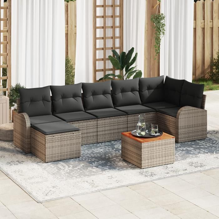 VidaXL Ensemble de Canapés de Jardin de 8 Pièces avec Coussins Gris Poly Rattan 3347608