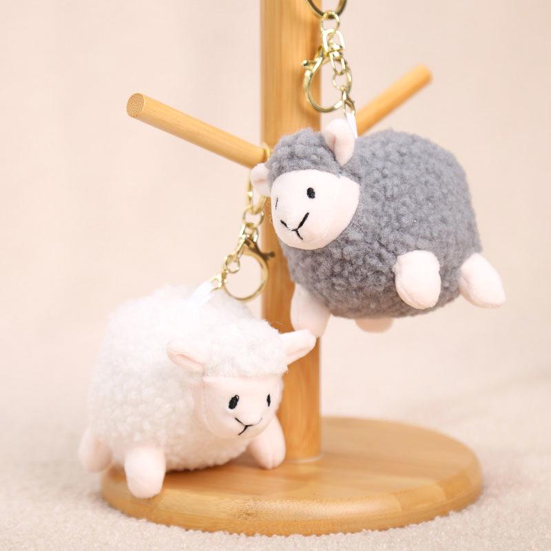 Cute Fluffy Sheep Plush Keychain Soft Fuzzy Fabric Lovely Bow Accent Backpack Charm for Girls Daily Wear