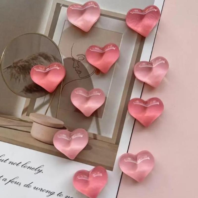 10Pcs Heart Resin Fridge Magnets Cute Pink Decorative Magnets For Kitchen Office Whiteboard Locker Craft Home Decor Gifts