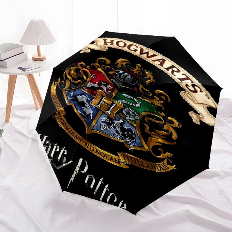 1pc Hogwarts Harry Potter Automatic Folding Umbrella - Compact 8-Rib Design, Durable Plastic & Iron1482L