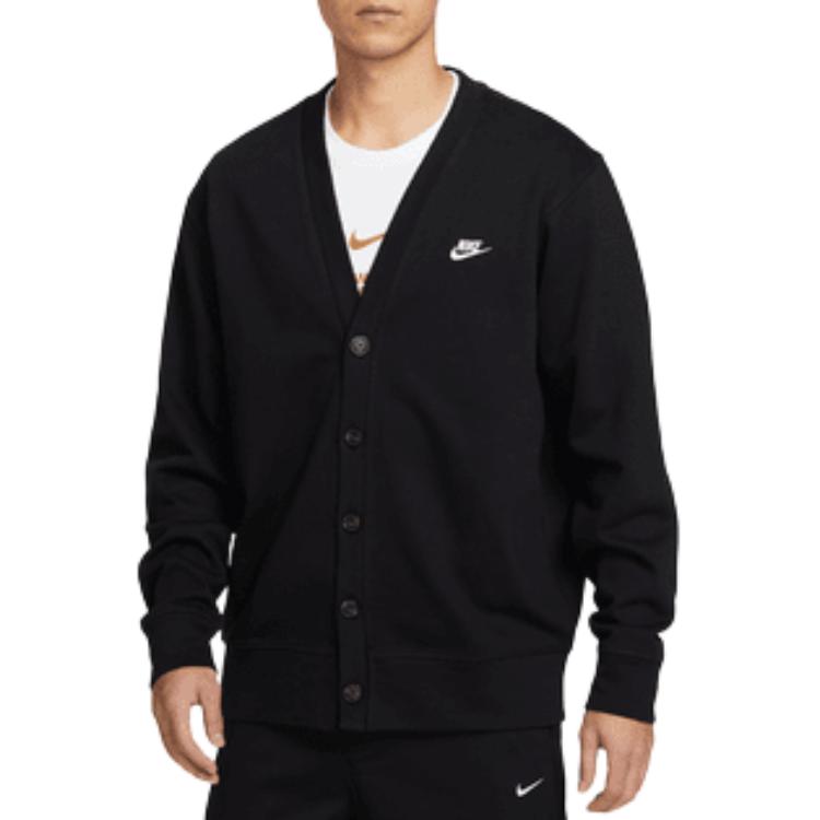 Nike V-Neck Logo Print Slim Fit Single-Breasted Long Sleeve Knit Cardigan Men Tops Black FN3899-010
