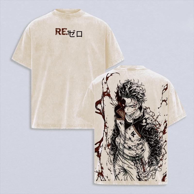 Anime Re:ZERO Printed T-shirt Natsuki Subaru Washed Oversized T Shirt Men Women Clothing Summer Short Sleeve Cotton Tees Tops