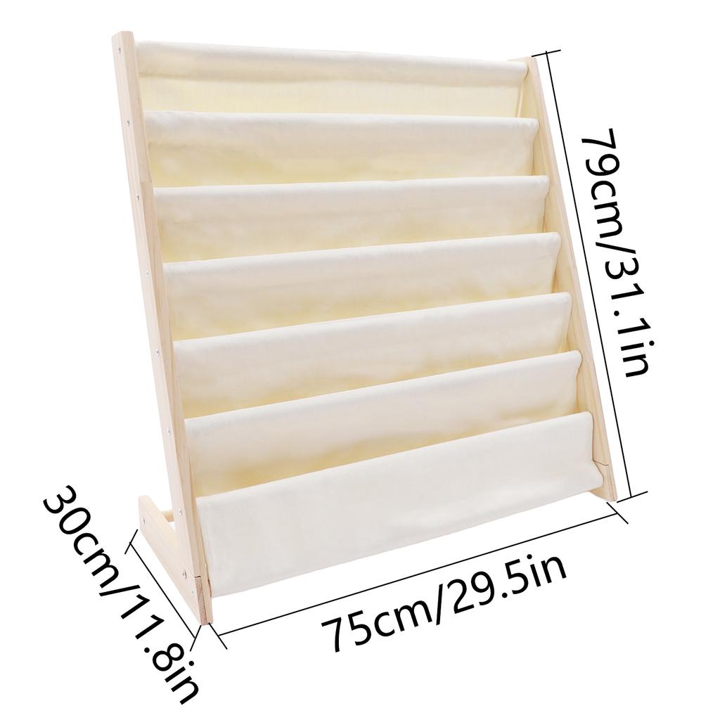 Bookshelf 6-Layer Sling Book Rack Shelf Organizer For Kids Bedroom Playroom Toy Storage Save Space(Natural Beige)