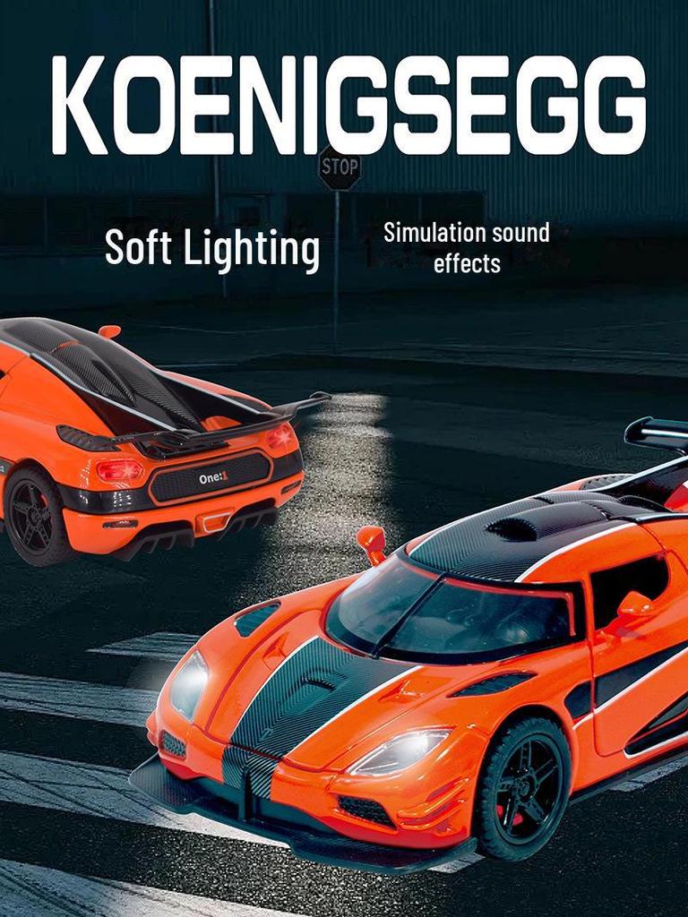 Xinao 1:32 Koenigsegg Sportwagenmodell – Schwingtür, Ton und Licht, Rückzieh-Legierungsspielzeug