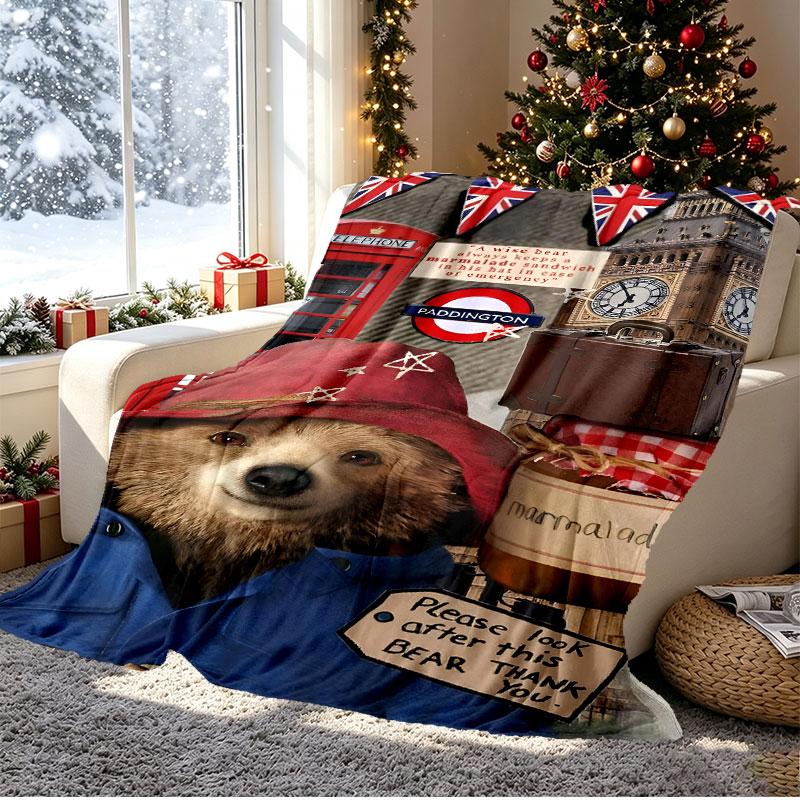 Paddington Bear Pattern Blanket for Home Decoration, Bed, Sofa, Car Travel, Camping, Suitable for All Seasons, Birthday Christmas Gift
