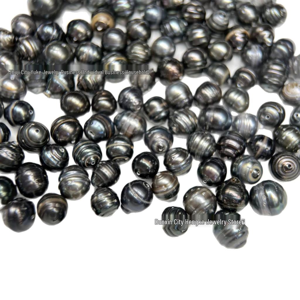 Tahitian Ribbed 8-9mm Full-Drilled Black Saltwater Pearl Beads for DIY Jewelry