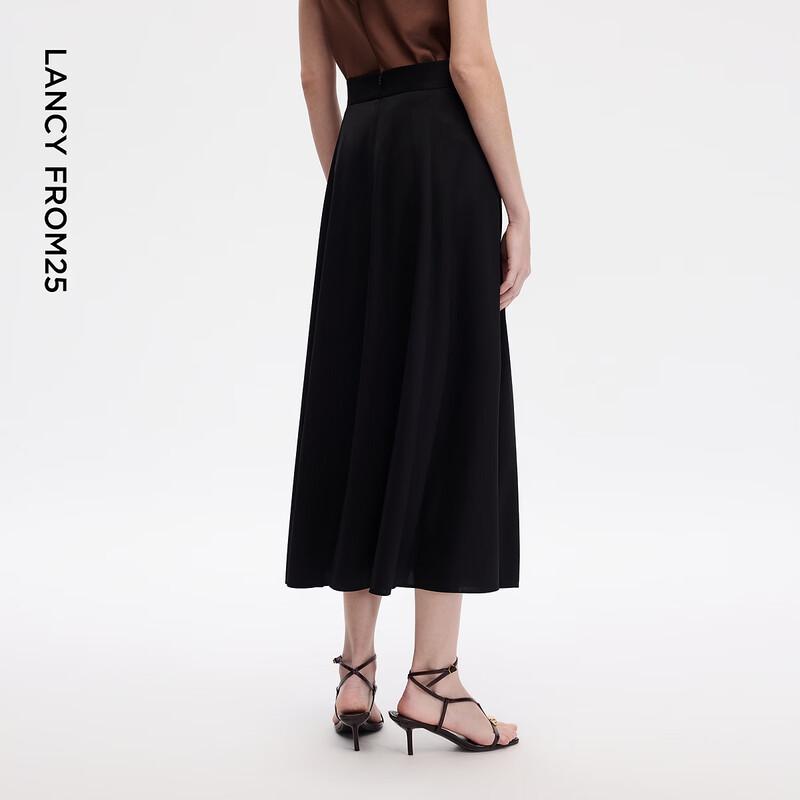 LANCY Elegant Commuter Black Midi Skirt