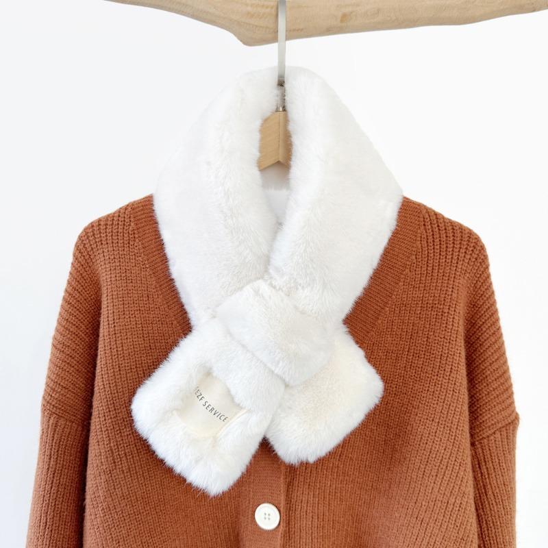 Soft waxy wind thickened solid color fluffy scarf to keep warm imitation Rex rabbit hair cross scarf plush collar women
