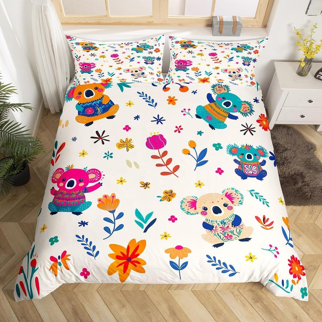 Lieblicher Igel Bettbezug Twin King Hippie Ausgefallen Blume Bettwäsche Set für Kinder Jungen Mädchen Lustiger Tribal Igel Bettdeckenbezug