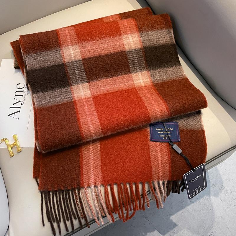 Classic 100 wool plaid red scarf for men and women, warm autumn and winter cashmere scarf