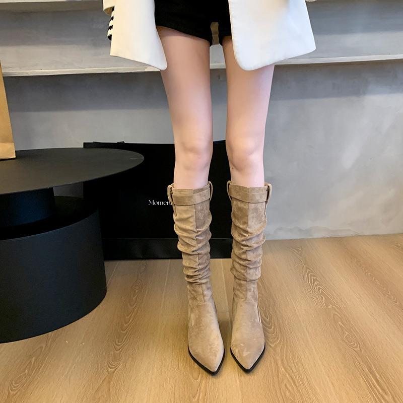 Pointed High Heels Thick Leg Stacking Boots Fashion Shoes Big Tube Circumference Long Boots High Boots Temperament Large Size Women's Shoes
