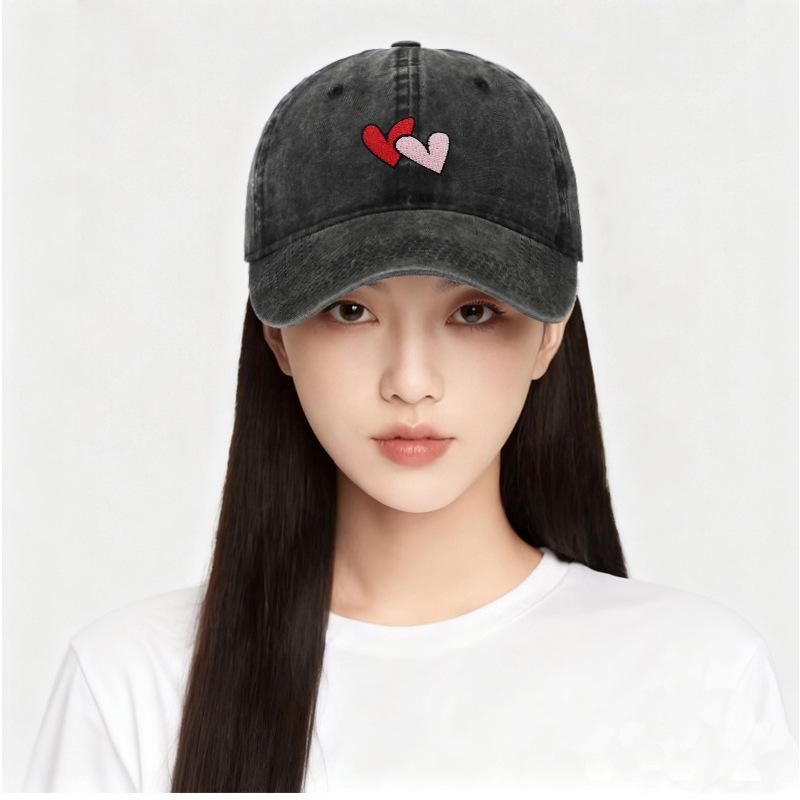 Versatile Vintage Peach Heart Embroidery Baseball Cap - Korean Style, Thin, Soft Brim, Spring/Summer, Unisex