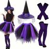 Costume da Strega di Halloween per Donna Adulta Gonna Tutù in Tulle con Cappello da Strega Calze a Righe Set da Strega Fantasia per Festa in Maschera
