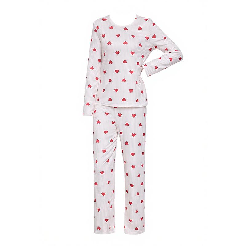Specially for European and American pajama sets, milk silk long-sleeved trousers, loungewear, imitation cotton love women's suit printing