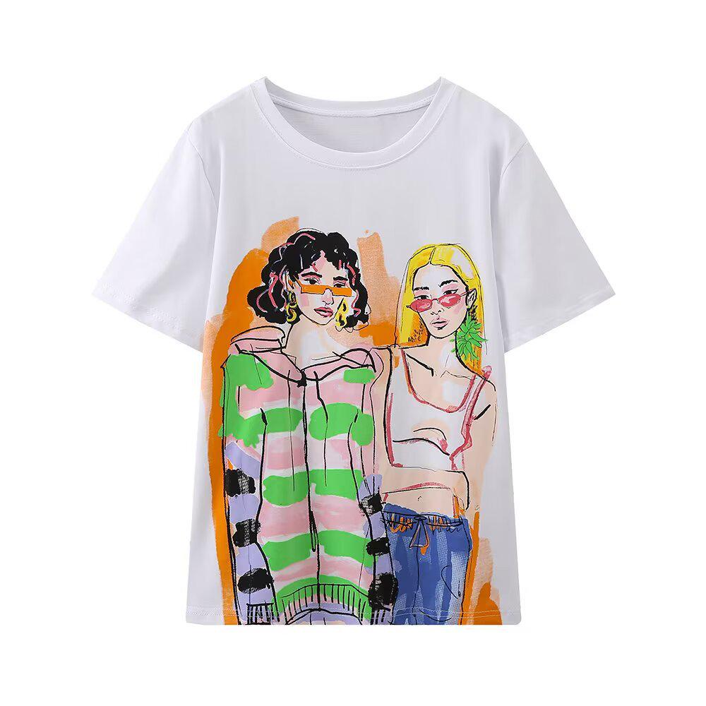 Women's 2022 Summer Fashion Printed Round Neck Short-Sleeve T-Shirt