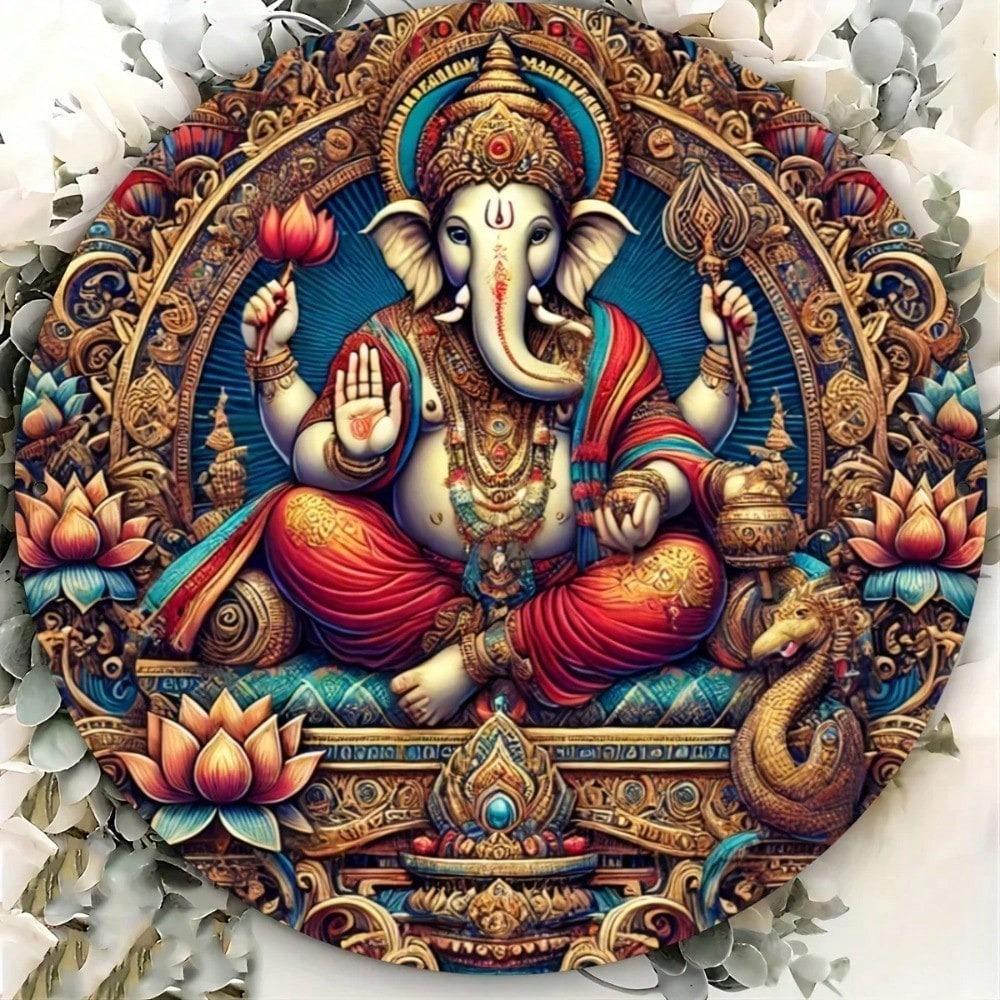Vintage Ganesh Round Metal Wall Art Home Decor