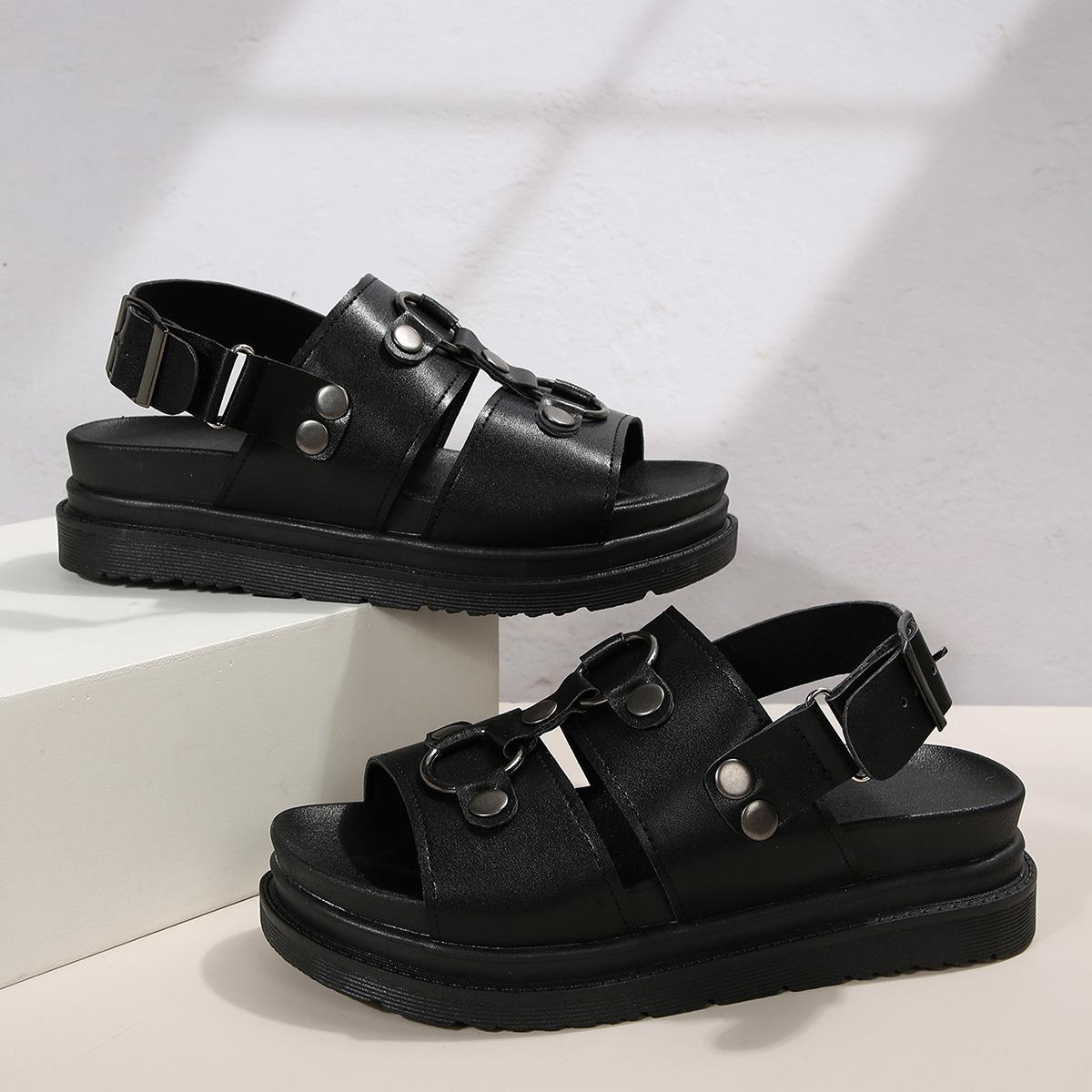 

Европейские и американские сандалии с толстой подошвой и ремешком через подъем для женщин, новые сандалии-маффины с открытым носком в римском стиле для женщин летом 2024 года 43 чёрный