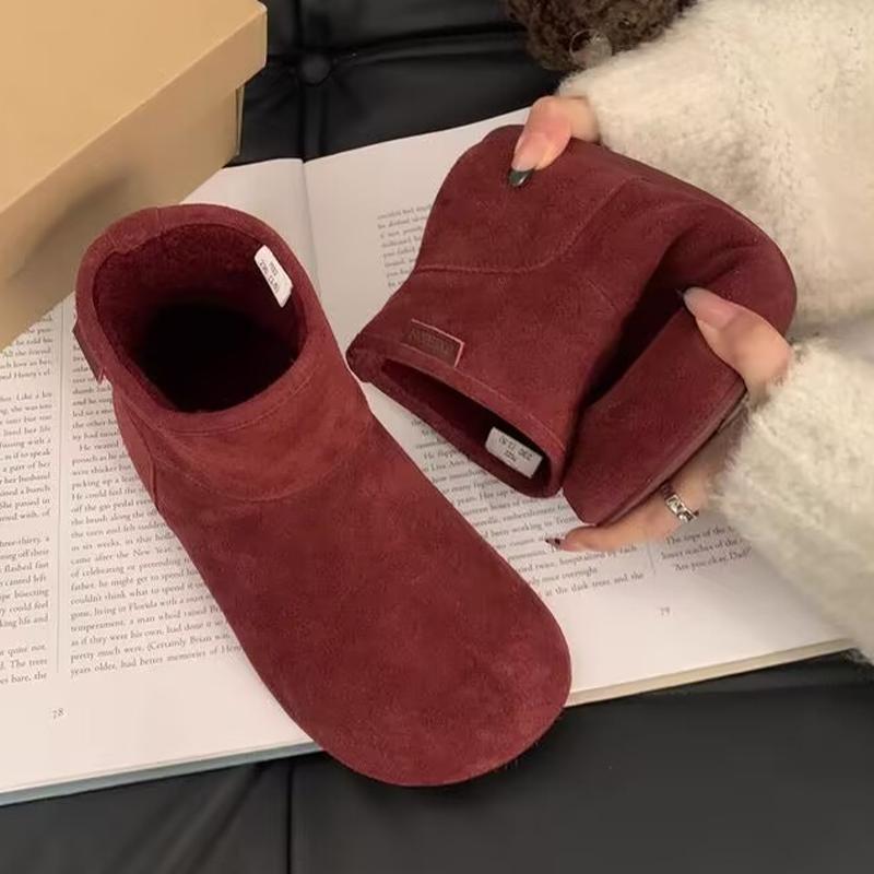 Högkvalitativa Ankel Snöskor för Kvinnor Plattor Kort Plysch Mocka Varma Skor Vinter Modekängor Märke Komfort Gång Mjuk Kvinna Stövlar