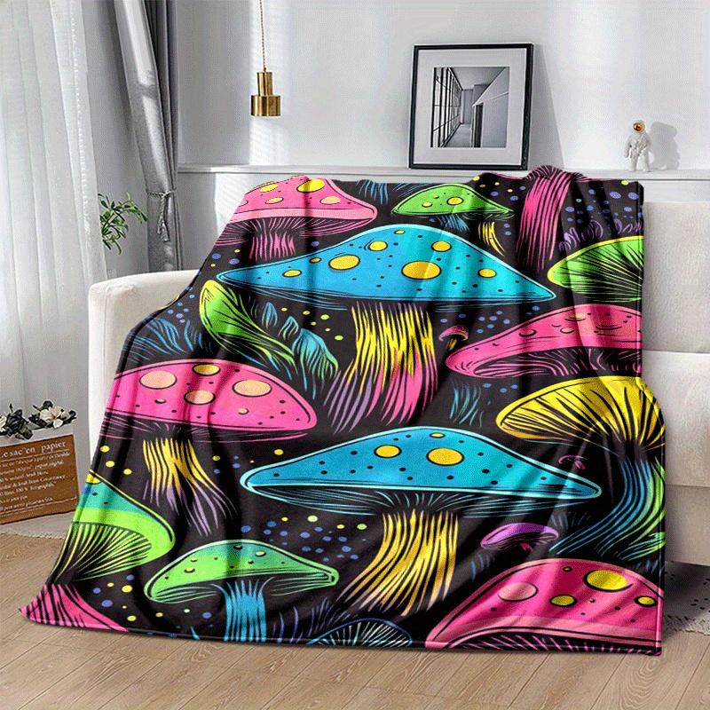 1pc Mushroom Printing Lightweight Flannel Blanket, Comfortable and Warm Blanket, for Camping Sofa Bed and Couch Office, Suitable for Gift Bla