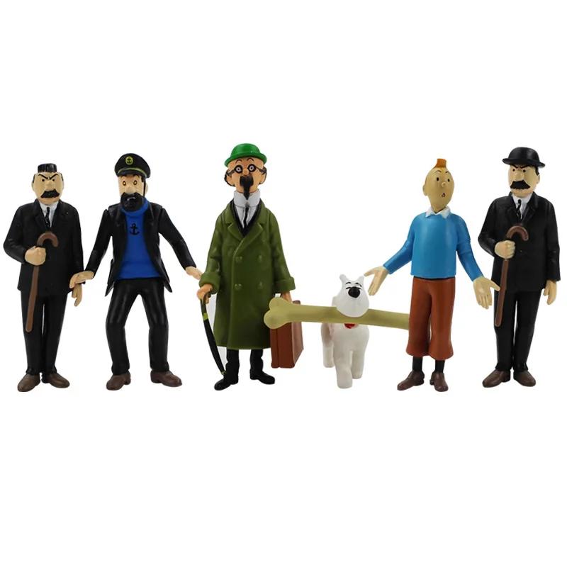 6 Stück Anime Cartoon Tim und Struppi Dupont PVC Actionfigur Klassischer Comic Tim Struppi Modell Spielzeug Geburtstagsgeschenk 4-8cm