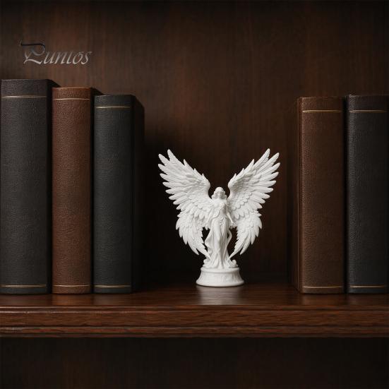 Delikatny Anioł Dekoracja Figurka Drukowana 3D z Dużymi Skrzydłami, Biała Matowa Statua, Wykończenie Kolekcjonerskie Estetyczna Minimalistyczna Rzeźba do Domu Biura