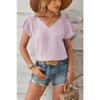 Summer New V-neck Fashion Short Sleeve Casual Women Blouse Elegant Loose Pleated Office Tops Solid Color Simple Loose Slim Women Vlothing
