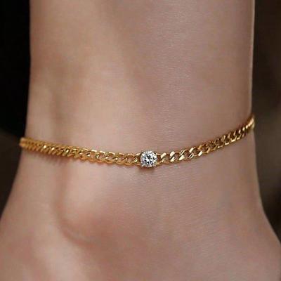 Zircon Retro Hip-hop Chain Anklet: Minimalist Cross-border Style