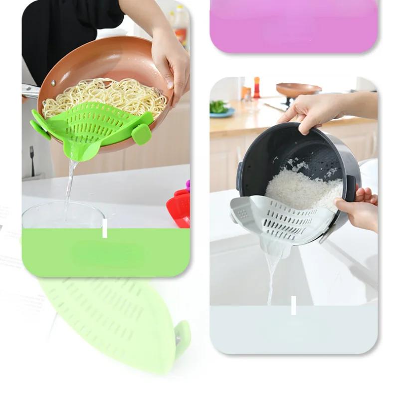Scurta de bucatarie din silicon Clip Suport de scurgere a tigaii Bol Pâlnie Orez Paste Legume Spălat fructe Scurătoare Scurgere Filtru anti-opărire