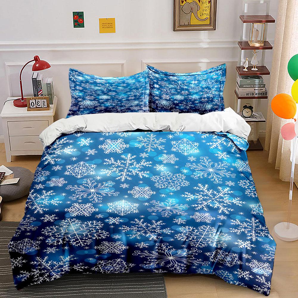 White snowflakes on blue. Bedding sets Duvet cover sets Duvet covers Pillowcases(1 * Duvet Cover 2 * Pillowcases without duvet insert)