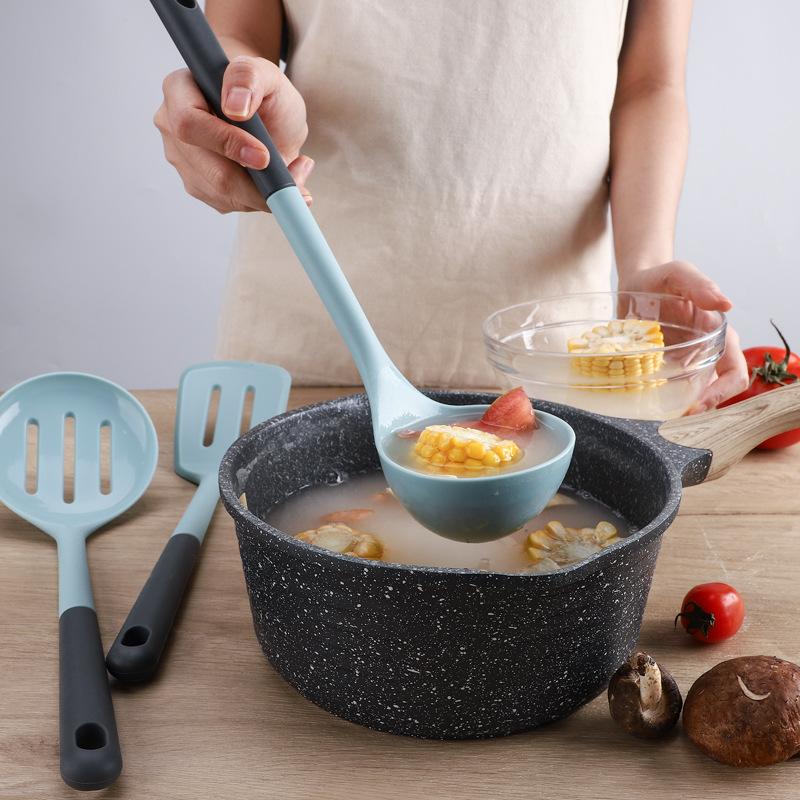 Silicone Kitchen Utensil Set with 3pcs Spatula, Slotted Spoon, Rice Scoop, Non-Stick Pan Turner, and Soup Ladle , Essential Cooking Tools