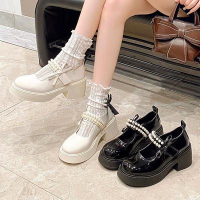 Französischer Feenstil Perlen Mary Jane Schuhe 2025 Herbst neu Internet-Berühmtheit Koreanische Version süßer Rock Plateau Einzelne Schuhe Lederschuhe