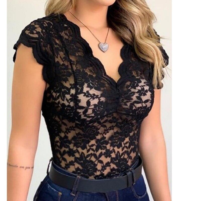 

Blusas модные сексуальные блузки с V-образным вырезом женские летние 2023 тонкие кружевные рубашки топы для девочек однотонные топы одежда элегантные 25950 S небесно-голубой