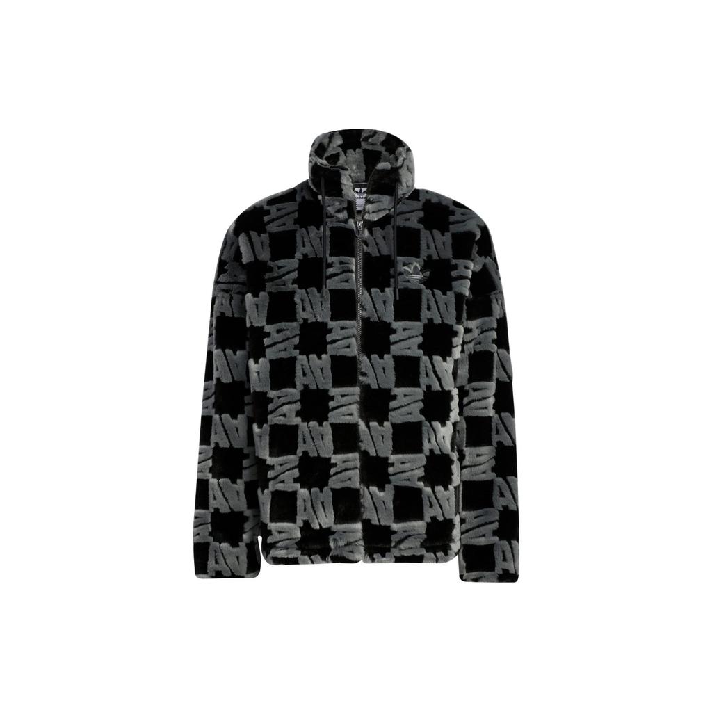 adidas Originals Fw22 Allover-Logo-Print Zip-Up Fleecejacke Unisex-Jacken Schwarz HR3453