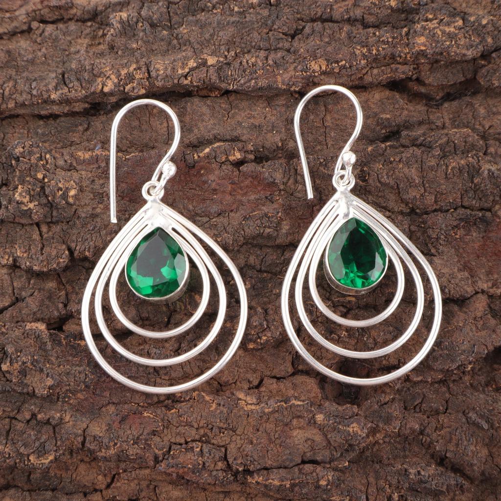 Chrome Diopside Gemstone 925 Sterling Silver Handcrafted Wedding Earrings 1.80" EE-31-9