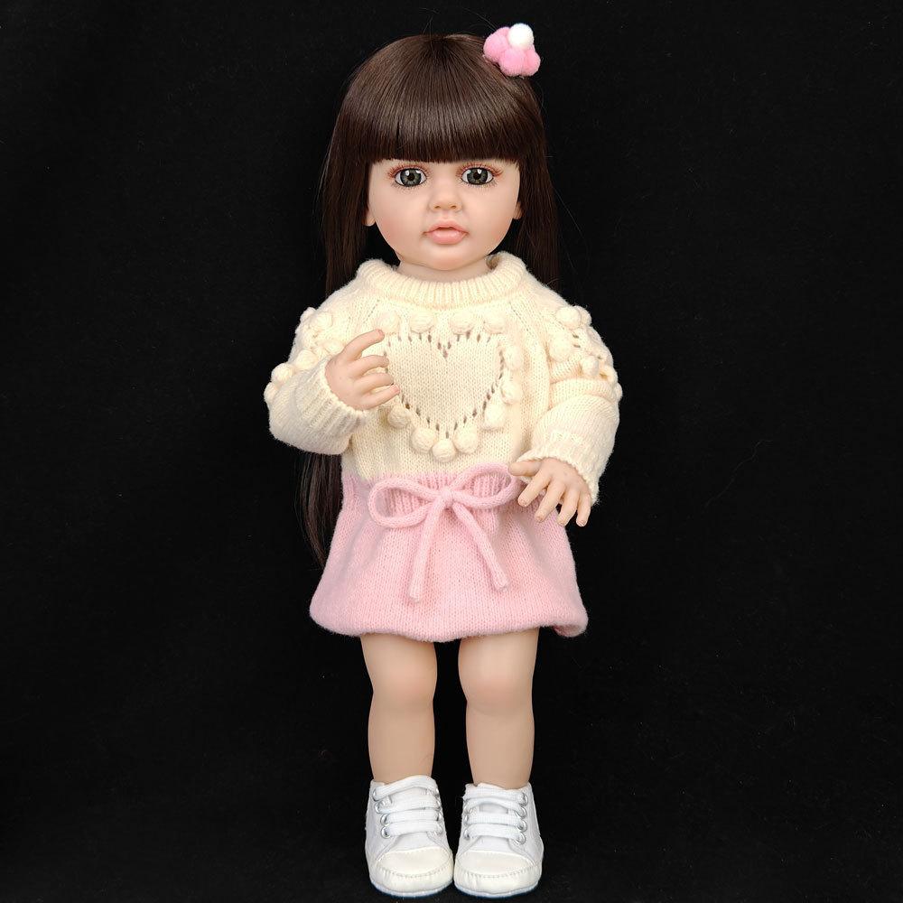 55 cm 22 zoll Lebensechte Reborn Baby Mädchen Puppe Weiche Silikon Lange Braune Haare Realistische Prinzessin Kleinkind Bebe Geburtstag Geschenk