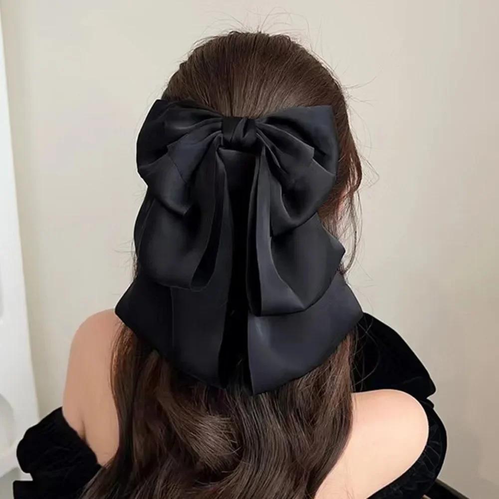 

Новая большая атласная заколка-краб для волос для девочки, женщины, однотонная красная, черная, многослойный головной убор, корейская мода, зажимы для аксессуаров для волос