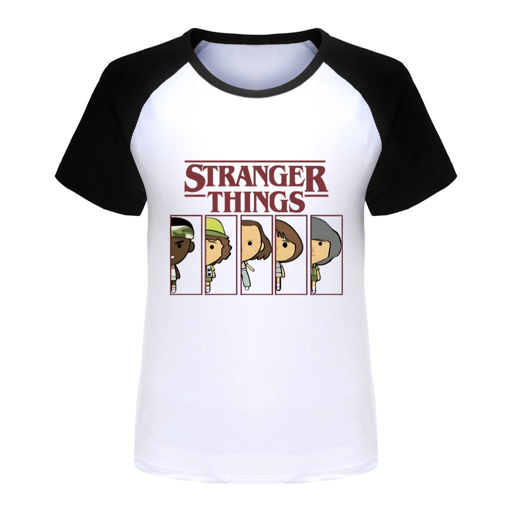 5248 Koszulka z krótkim rękawem raglanowym dla chłopców i dziewcząt z nadrukiem Stranger
