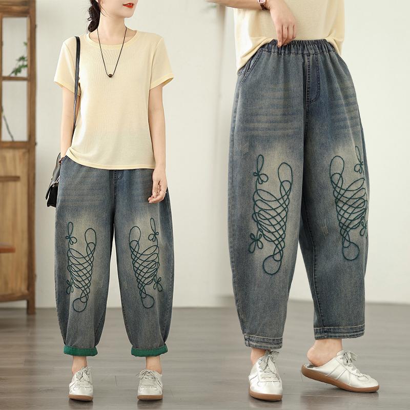 Dimanaf 2025 New Summer Basic Elastic Jeans Pants Women Loose Denim Trousers Big Casual Blue Pants
