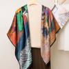 Oil painting print sunflower silk 100% mulberry silk plain crepe satin scarf silk scarf 110cm large square scarf shawl women