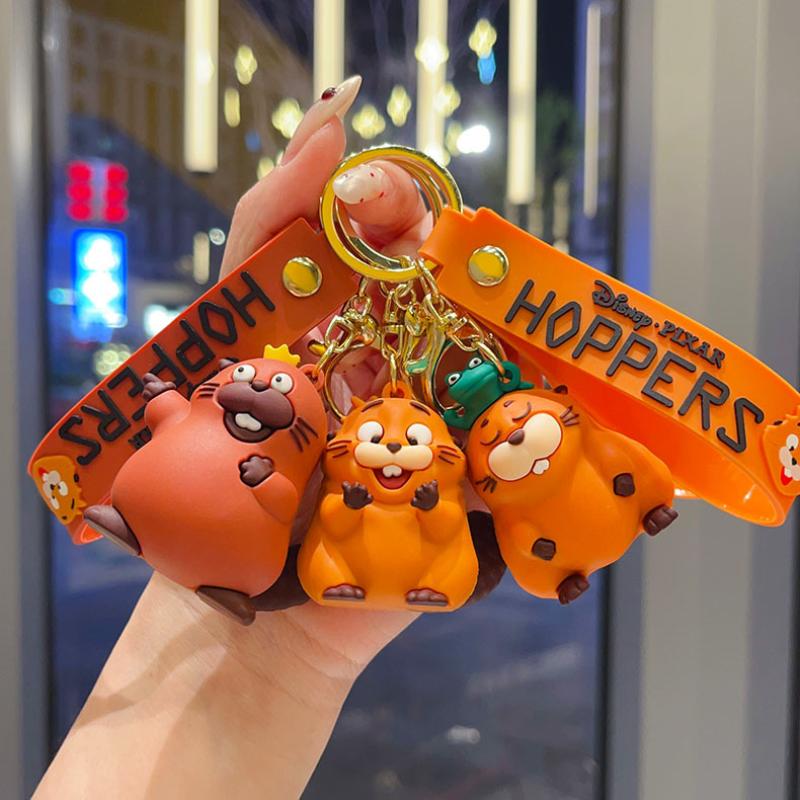 3D Cute Orange Beaver Keychain Cartoon Animal Doll Pendant Key Chains Bag Charm Car Keyring Accessories Gift