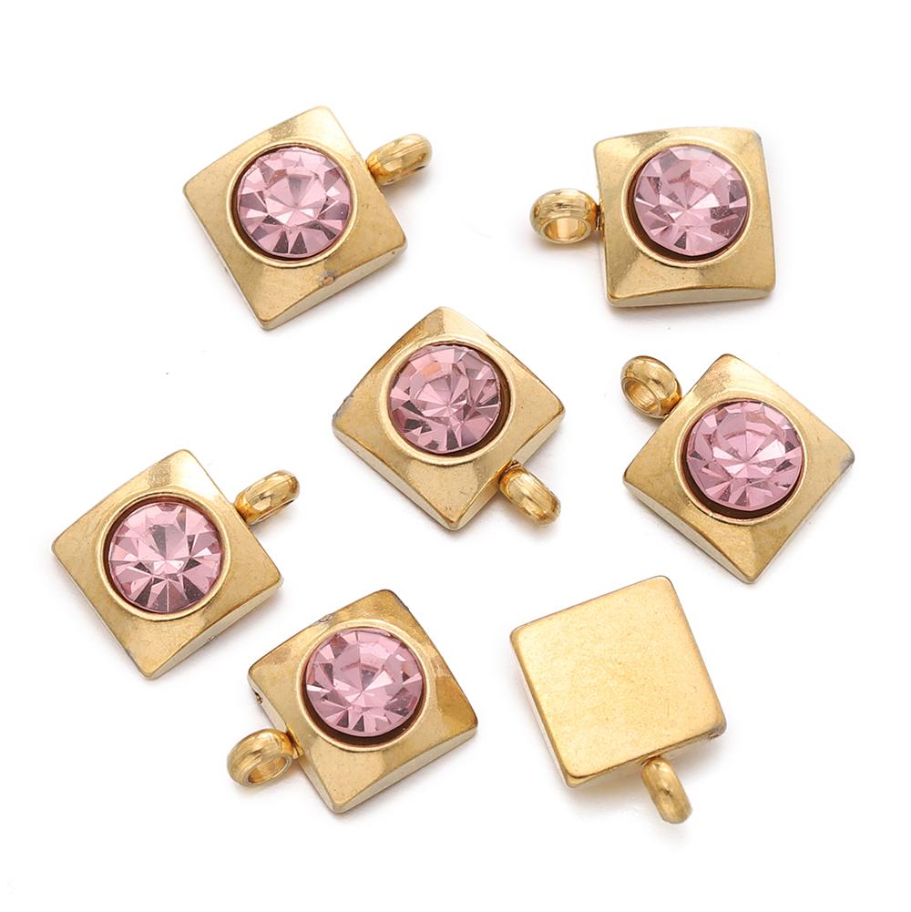 10pcs/Lot Stainless Steel with Crystal Rhinestone Charms Square Shape Pendants for DIY Earrings Necklace Charm Jewelry Making
