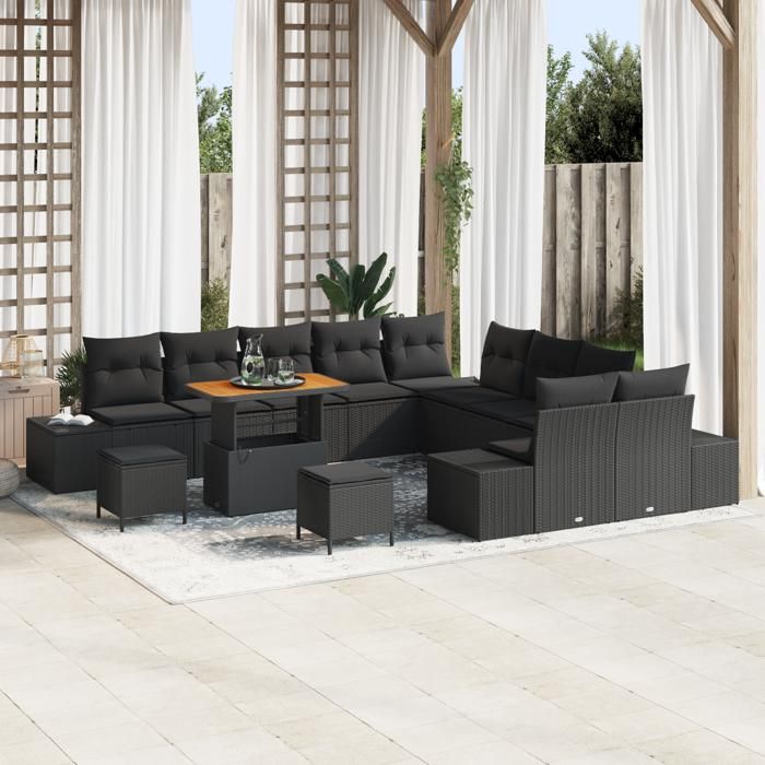 Ensemble de canapé de jardin vidaXL en 13 pièces avec coussins noirs en poly rotin, Canapé de jardin vidaXL 2 places 3362844