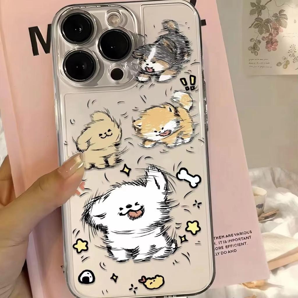 A Lively Little Dog Phone Case for Couples Lovers for iPhone 17 Air 11 12 13 Mini 14 Plus 15 16 Pro Max X XR Cartoon Dog Cover