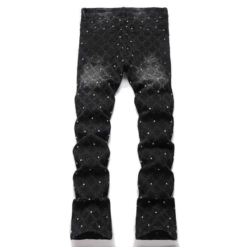 Jeans bootcut da uomo ROADVIBE in denim elasticizzato nero punk con cristalli Pantaloni svasati slim con rivetti Pantaloni bootcut alla moda