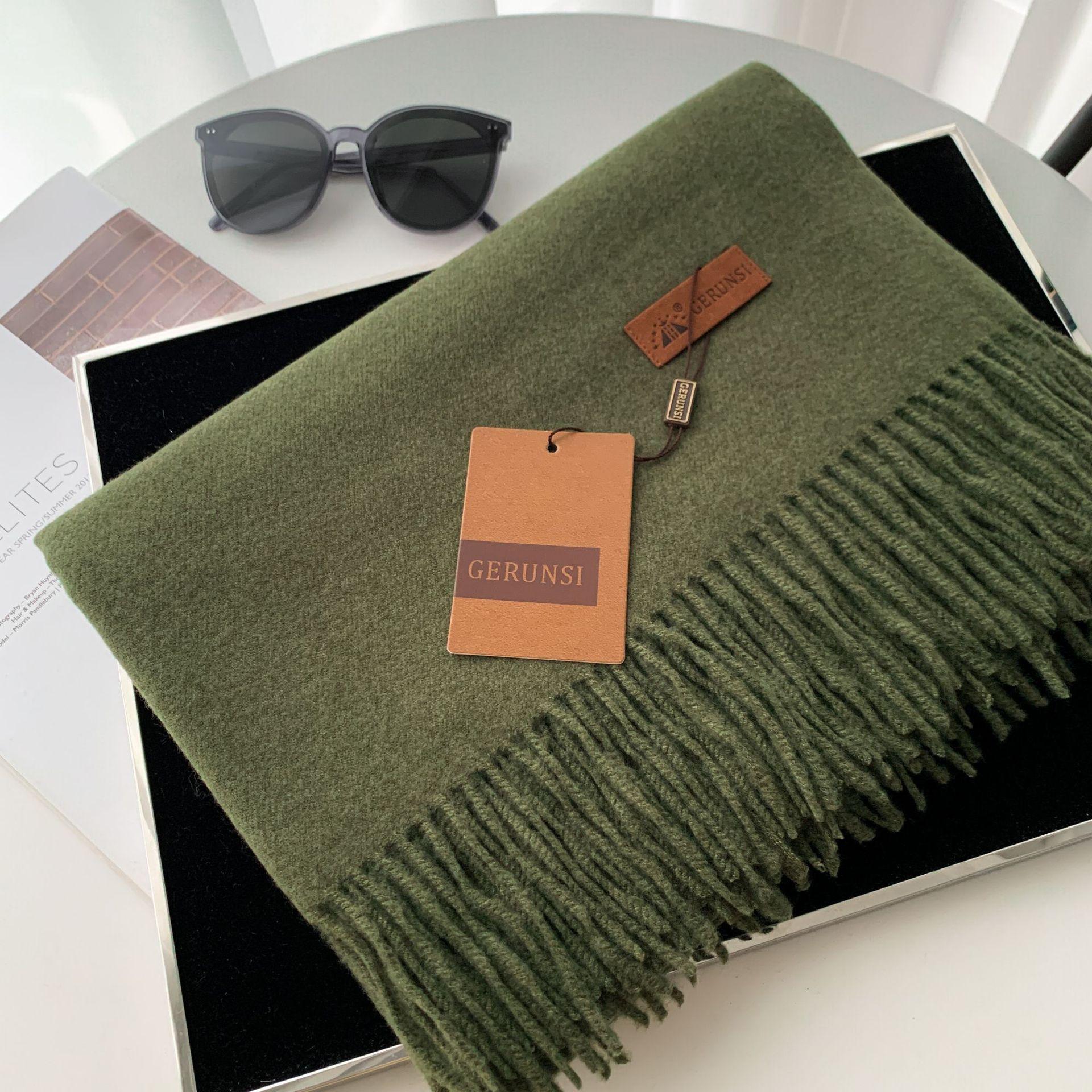 

Однотонный кашемировый шарф, утолщенный с бахромой, студенческий теплый шарф 300 г 200CM армия зеленый